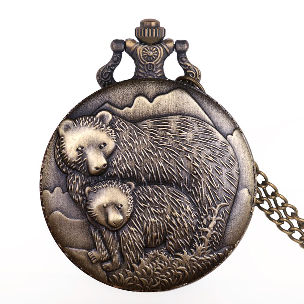 Montre de poche rétro à Quartz pour hommes et femmes, avec chaîne Fob, ourson, à la ,