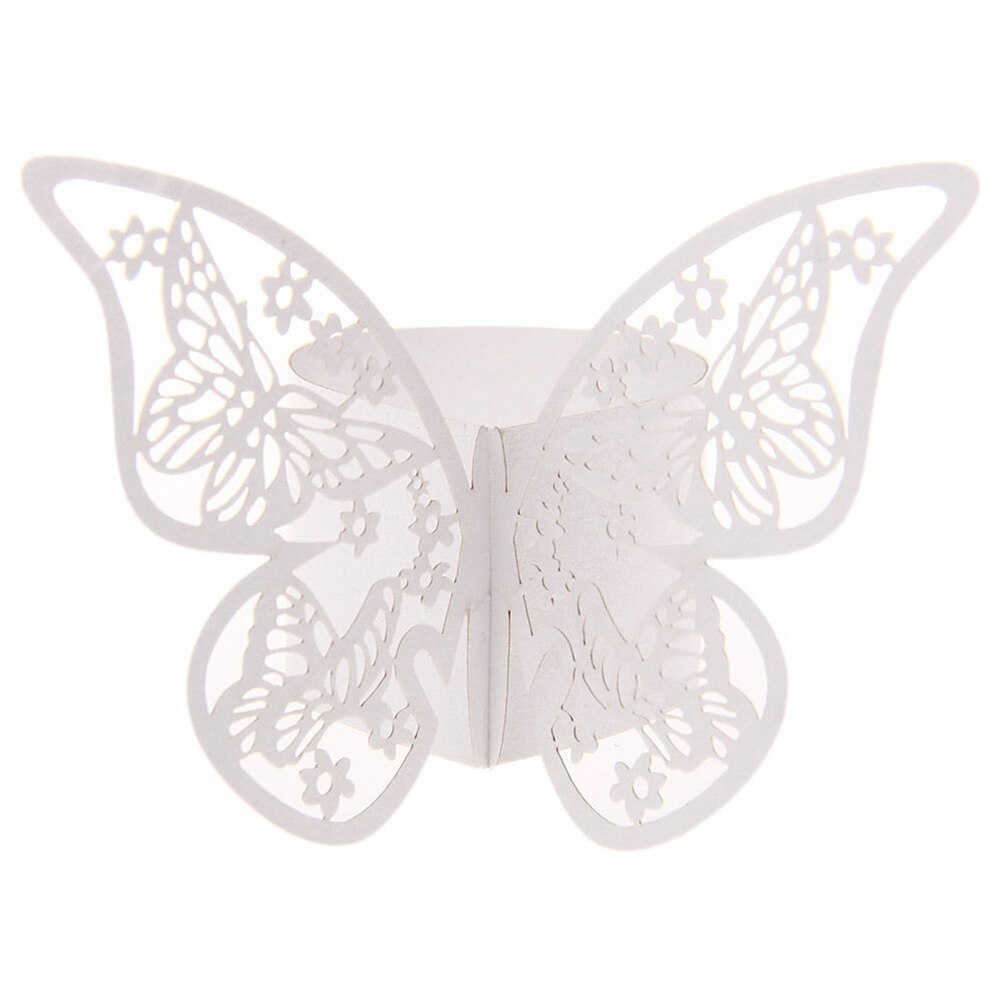 50 stücke Schmetterling Serviettenring Serviettenhalter Hochzeit Bankett Abendessen Dekor Weiß Rosa Farbe: Weiß