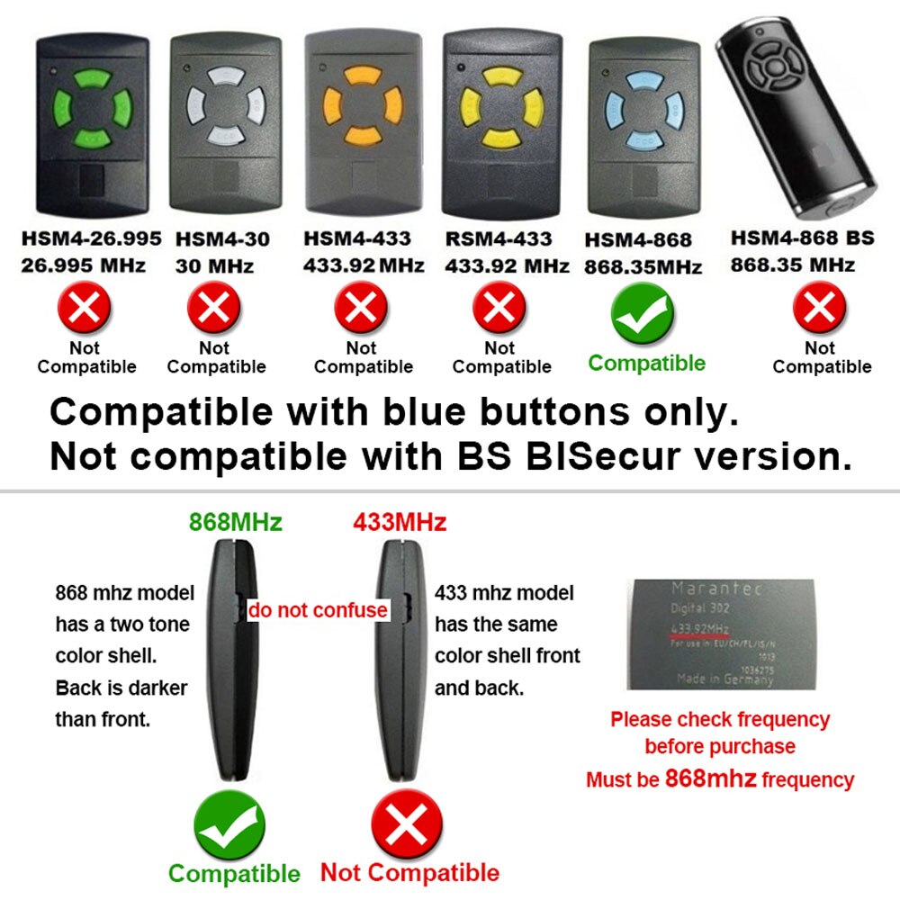 HORMANN HSM HSM2 HSM4 remote control 868MHz gate opener transmitter Hormann HSM2 HSM4 868,3MHz remote
