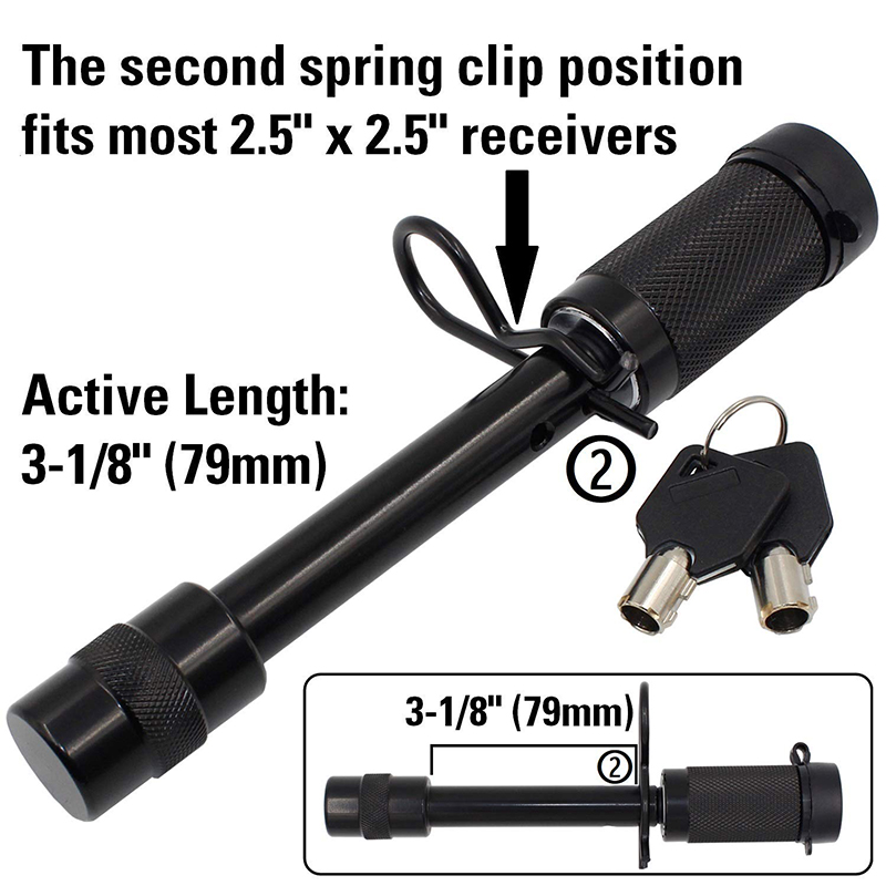 5/8 inch Extra Long Heavy Duty Trailer Hitch Locking Pin Set Receiver Hitch Lock with Anti-Rattle, Keys, Rubber Cap for Class II