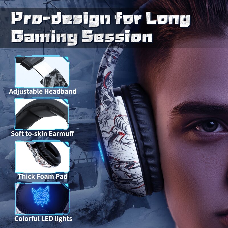 ONIKUMA K19 gamingowy zestaw słuchawkowy P S4 komputer dla graczy słuchawki Stereo Bass słuchawki z mikrofonem LED dla Xbox One Laptop Tablet/telefon