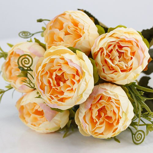 6 Heads Grote Zijde Peonie Bloemen Boeket Kunstbloemen Pioen Bruidsboeket Bruiloft Decor Voor Home Garden Hotel Faux Flores: Orange