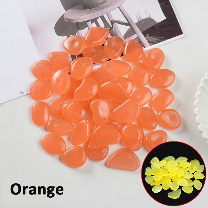 100 st lysande stenar lyser i mörka dekorativa stenar utomhus akvarium dekoration sten stenar akvarium trädgård dekor: Orange