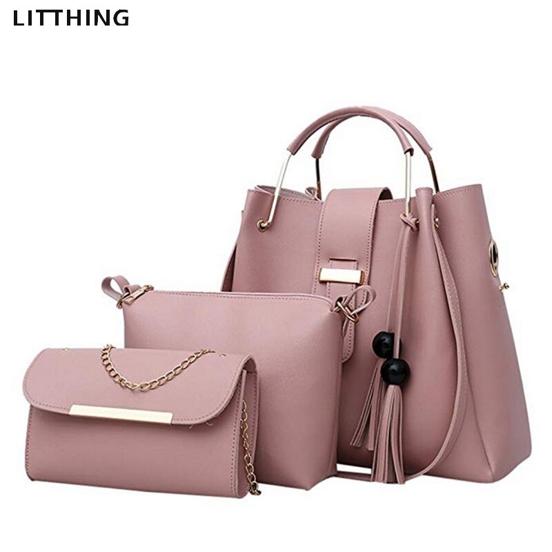 Litthing 2pcs/set Women Handbags Fashio Casual Luxury Handbags Shoulder Bags Bags Women Bag: pink B-3PCS