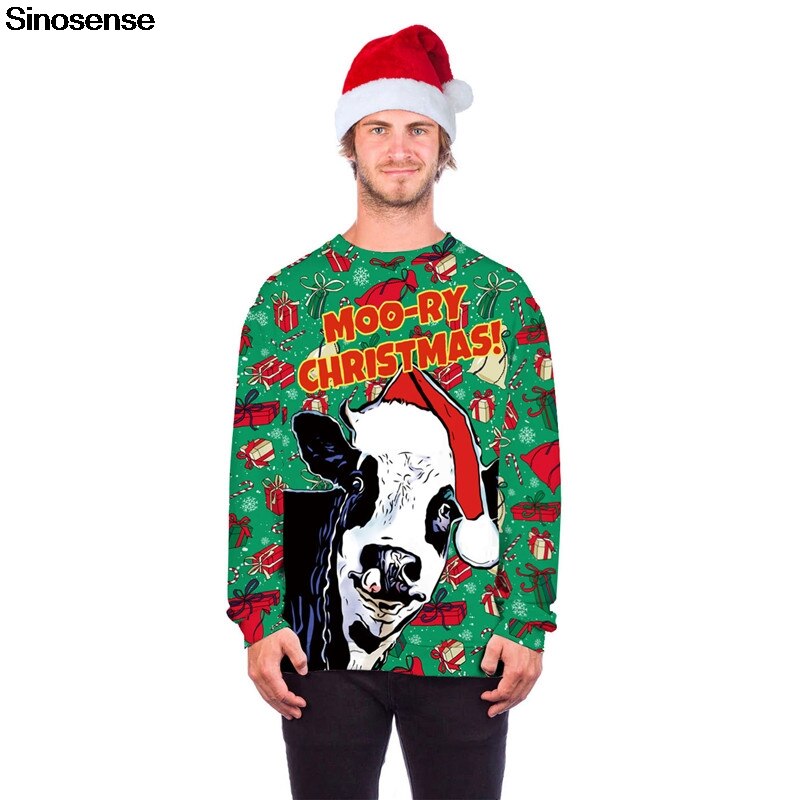 Ugly Christmas Sweater 3D Cows Printed Party Xmas Sweaters Tops Men Women Long Sleeve Hoodie Sweatshirt Pullover Jumpers