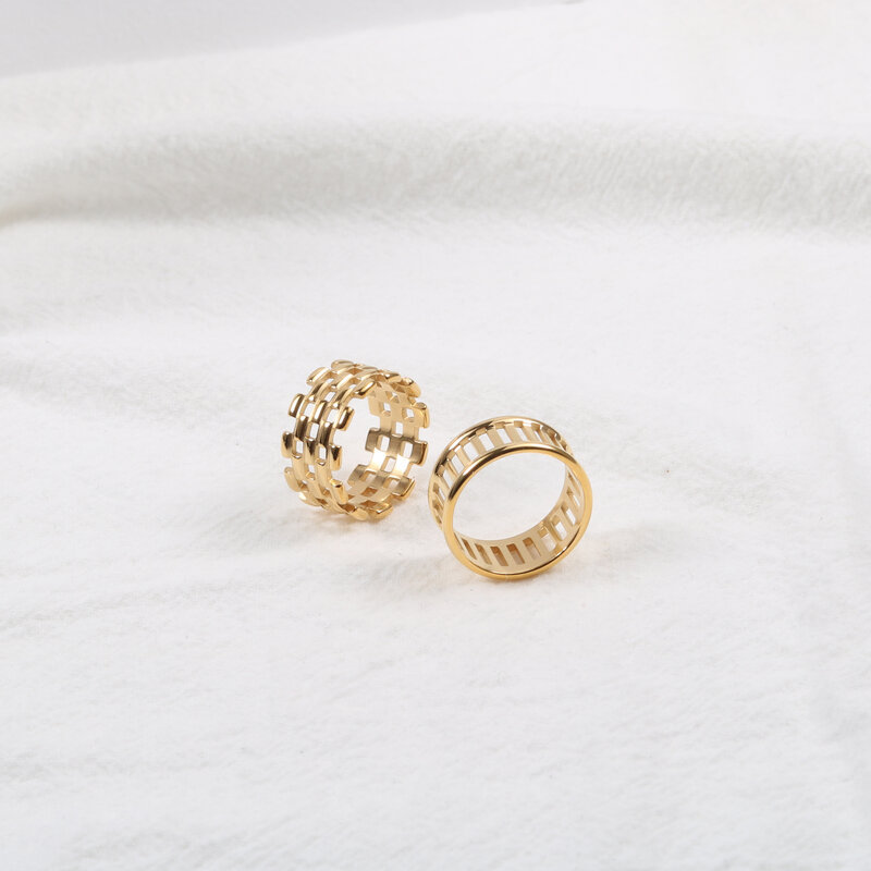 Joolim High End Gold PVD Antique Chain hollow Rings for Women Stainless Steel Jewelry