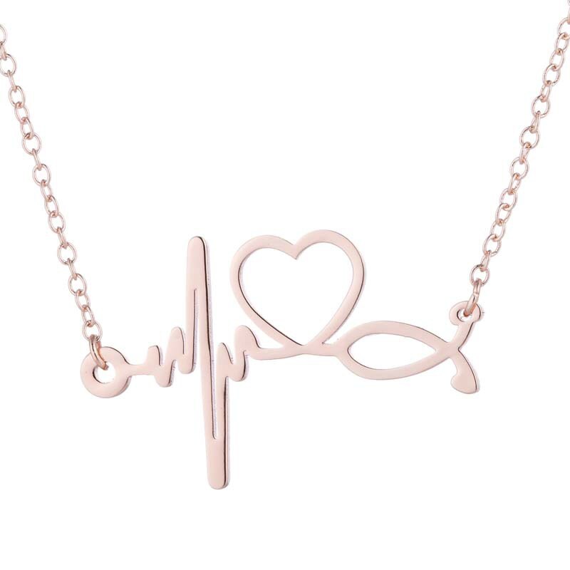 Collar de acero inoxidable con latido del corazón para mujer, joyería con cardiograma de amor, ECG, de médico y enfermera, ,: Rose Gold 1
