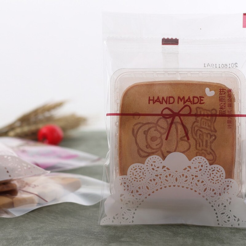 Dentelle blanche en plastique auto-adhésive de alimentaire, 100 pièces, fournitures pour fête de mariage, emballage pour bonbons cookies
