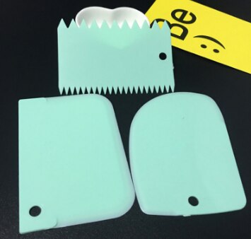 3Pc cuisson pâtisserie outils plastique pâte couteau glaçage Fondant grattoir décoration plaine lisse bord dentelé spatules coupe gâteau outil: Green