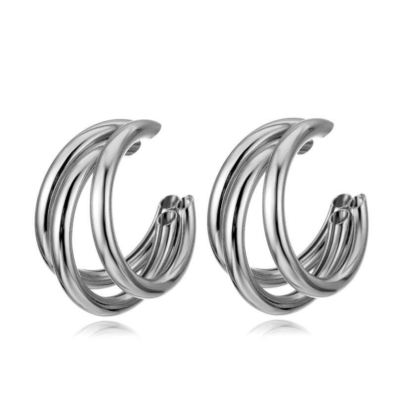 Klassieke Stijl Drie Layes Goud Zilver Kleur Metalen Oorringen Voor Vrouwen Dames Basic Sieraden Kleine Size Hoop Earring