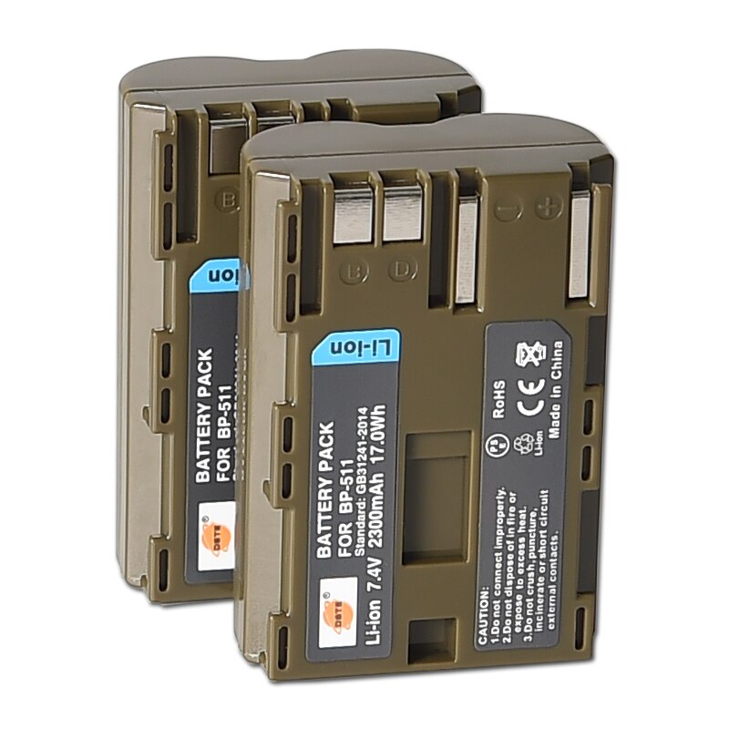 2PCS 2300mAh 7.4V DSTE BP-511 BP-511A BP511 Battery Charger for Canon 20D 30D 40D 50D MV 30i 300 300i ZR20 25MC Camera: 2Battery Only