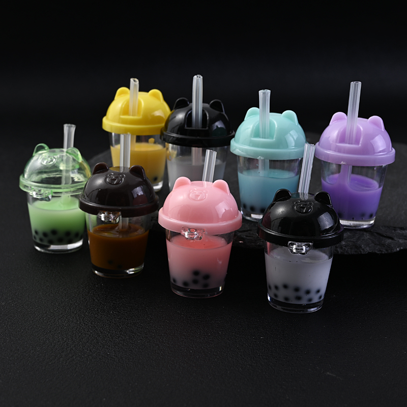 10Pcs Cute Colorful Milk Tea Milkshake Bottle Straw Acrylic Charms Drinks Beverage Pendant for Jewelry Making Necklace