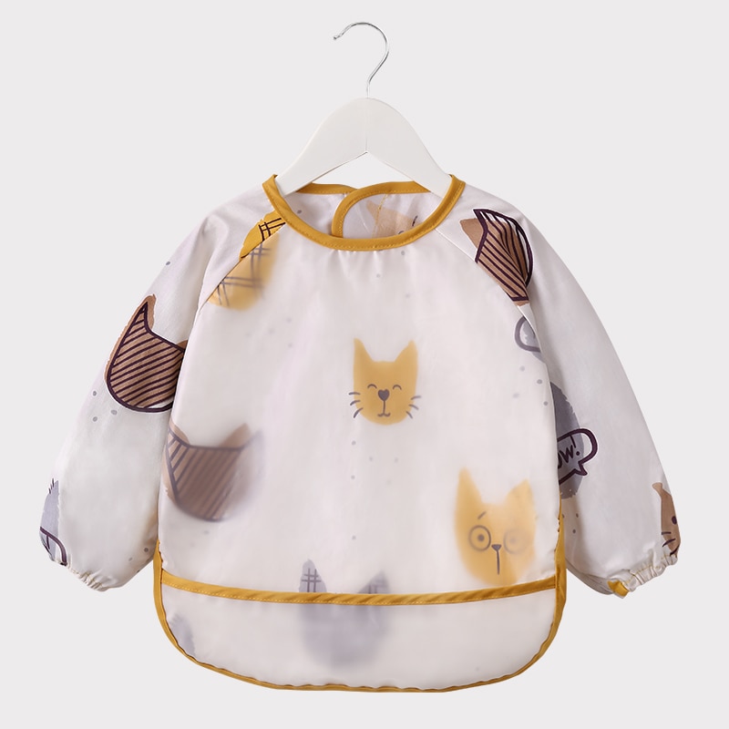 Leuke Cartoon Baby Zelf Voeden Slabbetjes Waterdichte Baby Eten Bib Met Pocket Kinderen Tekening Lange Mouwen Kinderen Schort Baby Dingen