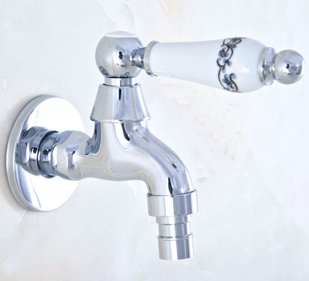 Ceramic Handle Mop Pool Faucet / Laundry Sink Cold Water Tap and Washing Machine Faucet /Garden Water Tap Polished Chrome Nav155: D