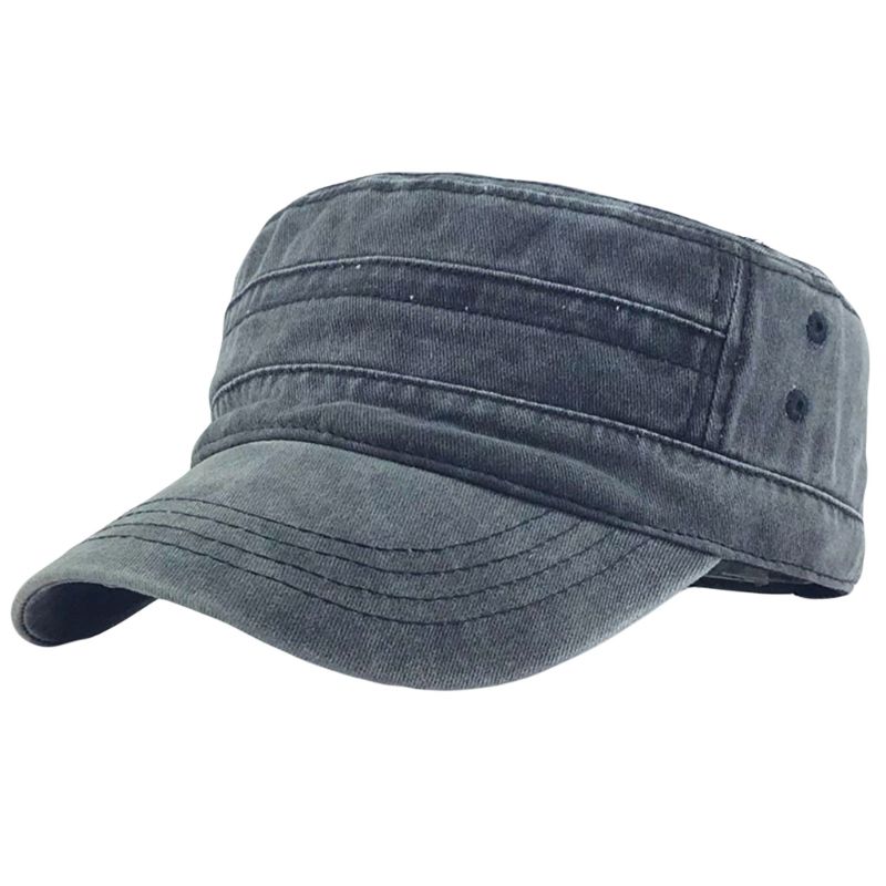 Mænd kvinder vintage vasket bomuld kadet baseball kasket ensfarvet afslappet udendørs solcreme justerbar klassisk flad top toppet hat: Sort