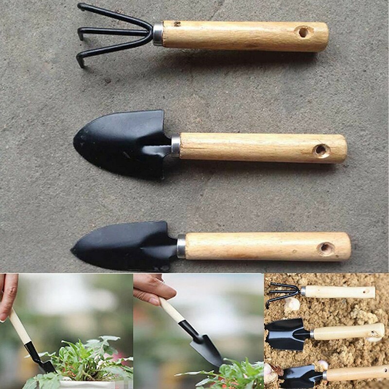 3PCS Garden Tools Set Hand Spade Shovels Rake Transplanting Tools with Non-Slip Handles for Indoor Outdoor Garden Supplies Use