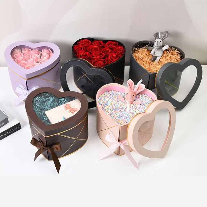 Two Layers Love Shape Rotating Box Paper Box Flower Box Packing Box DIY Decor Festival Favors