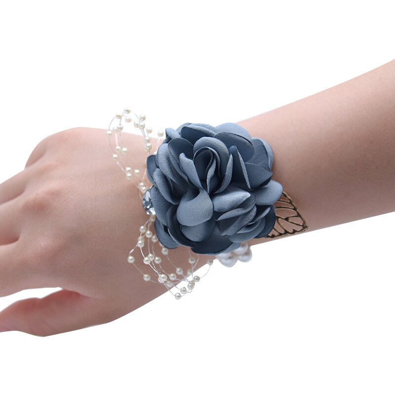 Stof Rose Bloem Hoofd Wedding Bridal Pols Corsage met Parel Accessoire Bruidsmeisje Corsage Armband Party Decoratie Armband: Dark-green