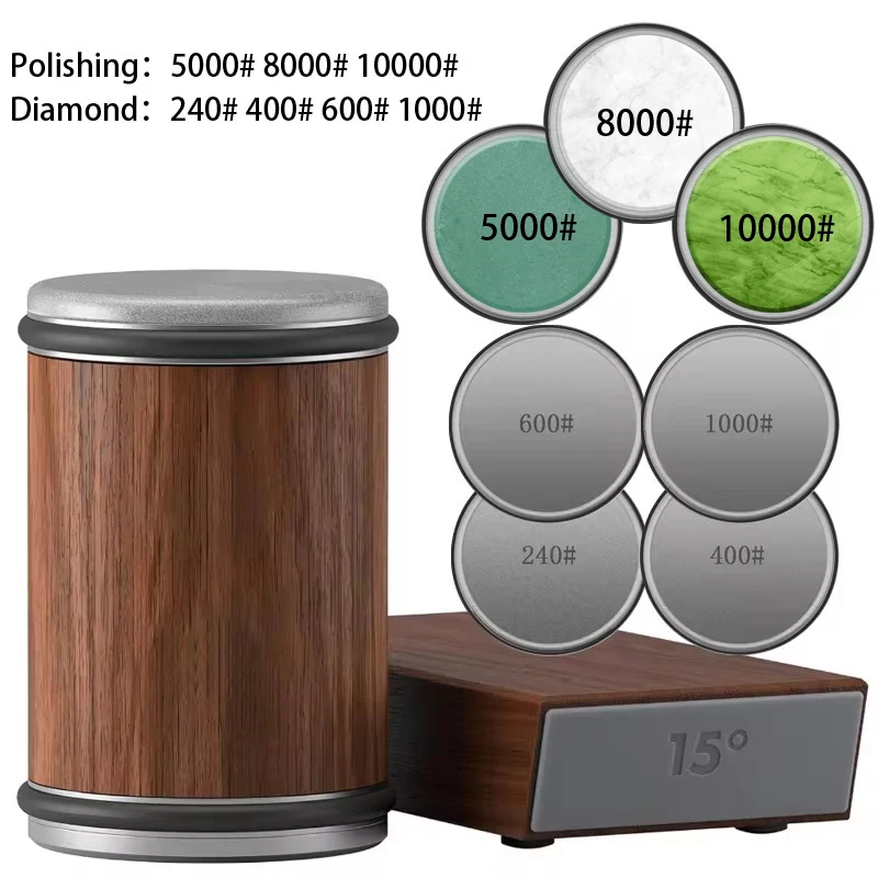 Affilacoltelli magnetico con pietra diamantata per affilare il sistema di macinazione da cucina in legno Accessorio per rullo angolare da 15 a 20 gradi: Beige