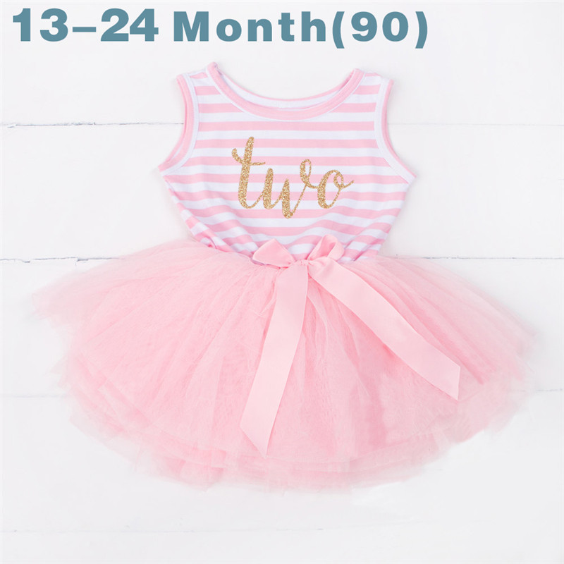 Baby Mädchen 1 Jahr Geburtstag Kleid Weste Streifen Kleid lässig Outfit 1st 2nd 3rd Geburtstag Kleinkind Kleider Kleidung Kleinkind Partei tragen: 2nd Rosa