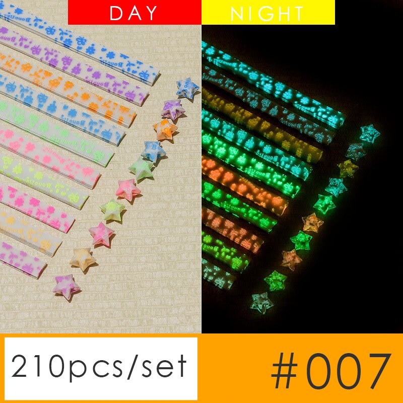 210pcs Luminous star origami paper Lucky star scrapbook paper Wishing stars paper wrapping material night glow: 007