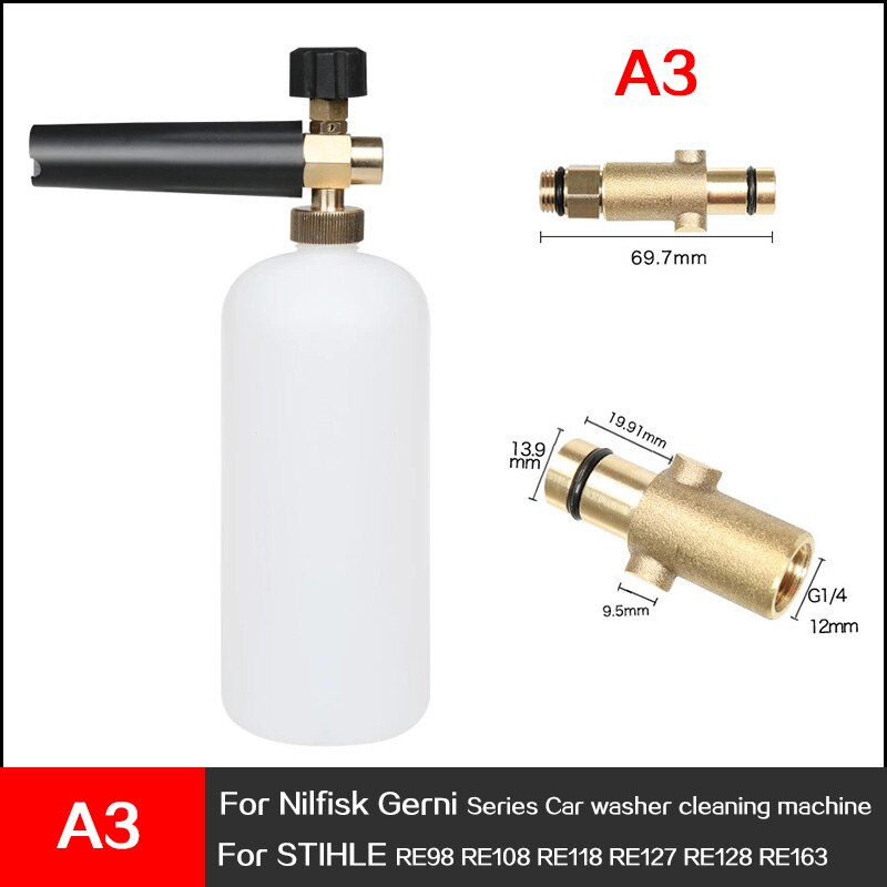 Générateur de mousse pour karcher avec différents types adaptateurs de filetage mâle buse de mousse de neige pistolet savon moussant voiture huter générateur de mousse: Or