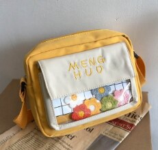 Koreaanse Versie Van De Ins Studenten Originele Ins Bloemen Transparante Xie Kua Bao Canvas Tas Vrouwen Schouder Schouder tas: yellow