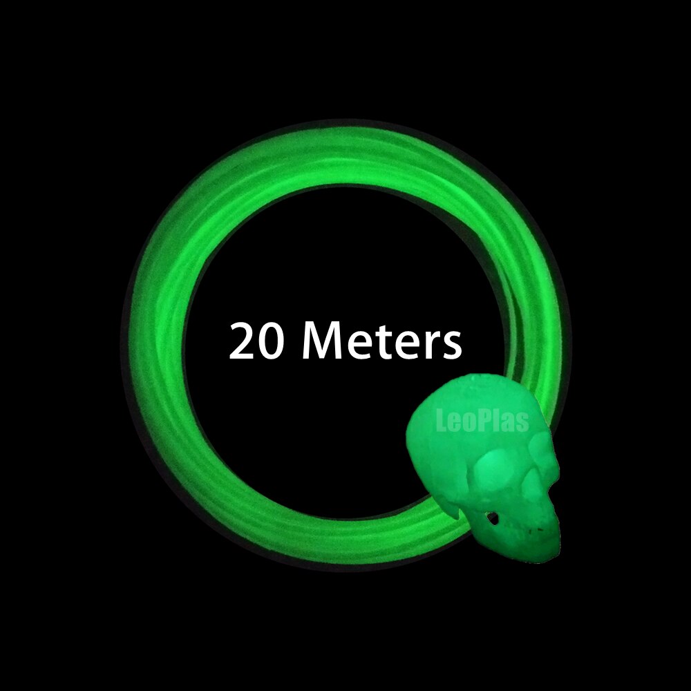 Leoplas 1.75mm 10 og 20 meter glød i mørk pla-filamentprøve til 3d printerforbrugsudskrifter, der leverer plastmateriale: Grøn 20m 60g