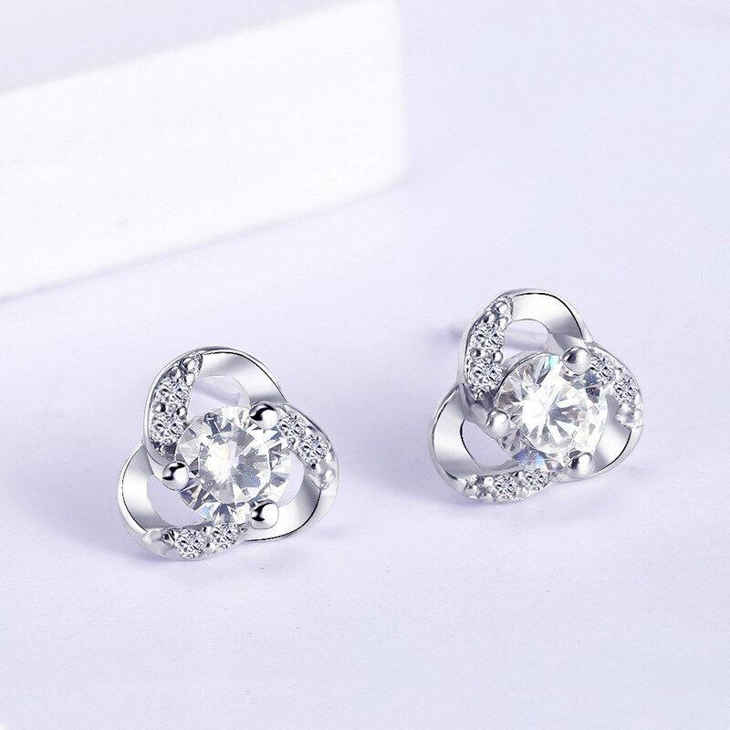 Codemonkey 925 Sterling Silver Clover Stud Oorbellen Klassieke Zirkoon Zilveren Oorbellen Mode-sieraden E1060