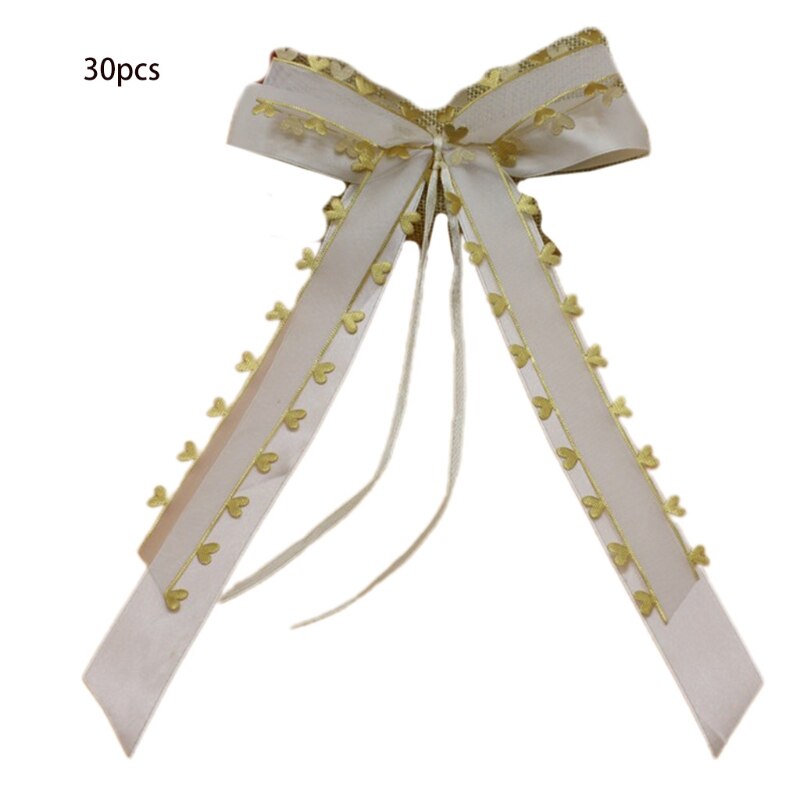 Nœuds d&#39;antenne blancs avec pompon, décoration de voiture, nœuds de mariage en Satin M6CD faits à la main: gold