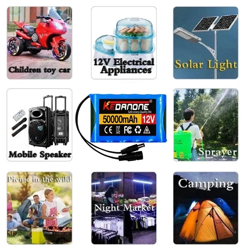 Portable Super 12V 50000mah Rechargeable Lithium Ion Battery Pack Capacity DC 12.6v 30Ah CCTV Cam Monitor + Charger