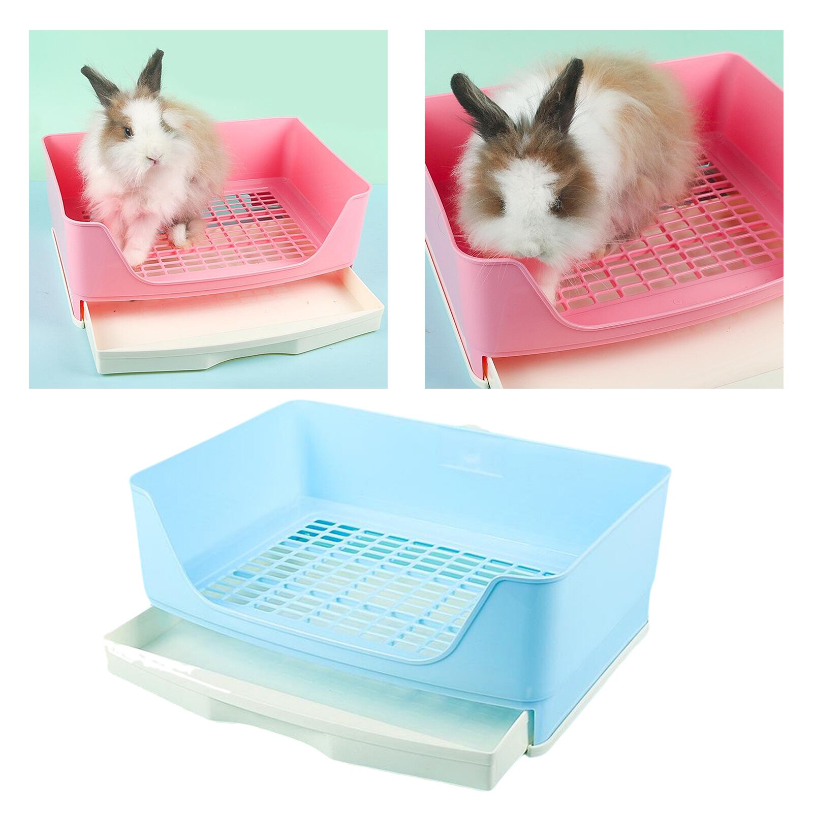 Large Rabbit Toilet Box Trainer Potty Corner Tray Litter with Drawer Pet Pan For Adult Hamster Guinea Pig Ferret Galesaur Bunny: Blue