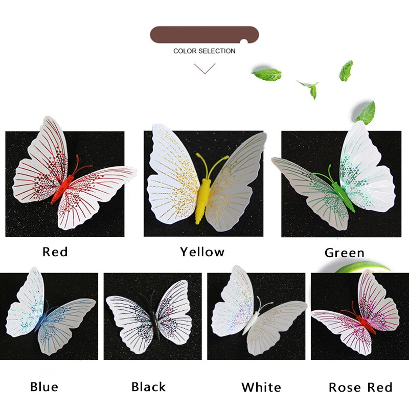 12 stk/sæt ambilight 3d sommerfugle wallsticker sommerfugle boligindretning værelsesindretning køleskabsmagnet wallstickers til bryllup