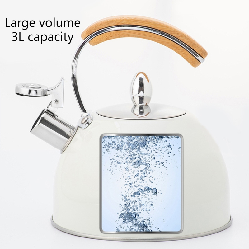 3L Whistling Tea Kettle Thick Stainless Steel Teakettle Teapot with Wood Handle