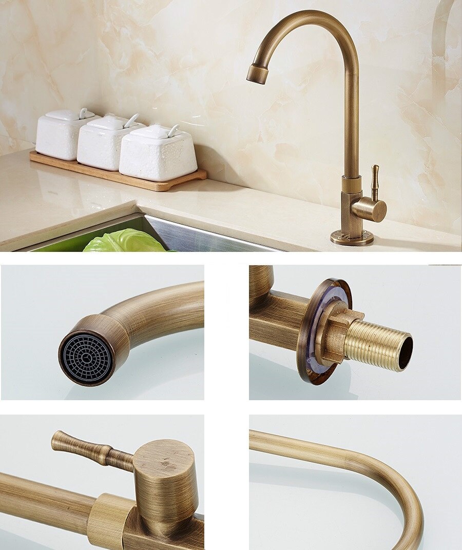laiton Antique robinet de cuisine froide Bronze fini en laiton évier robinet mitigeur robinet de cuisine