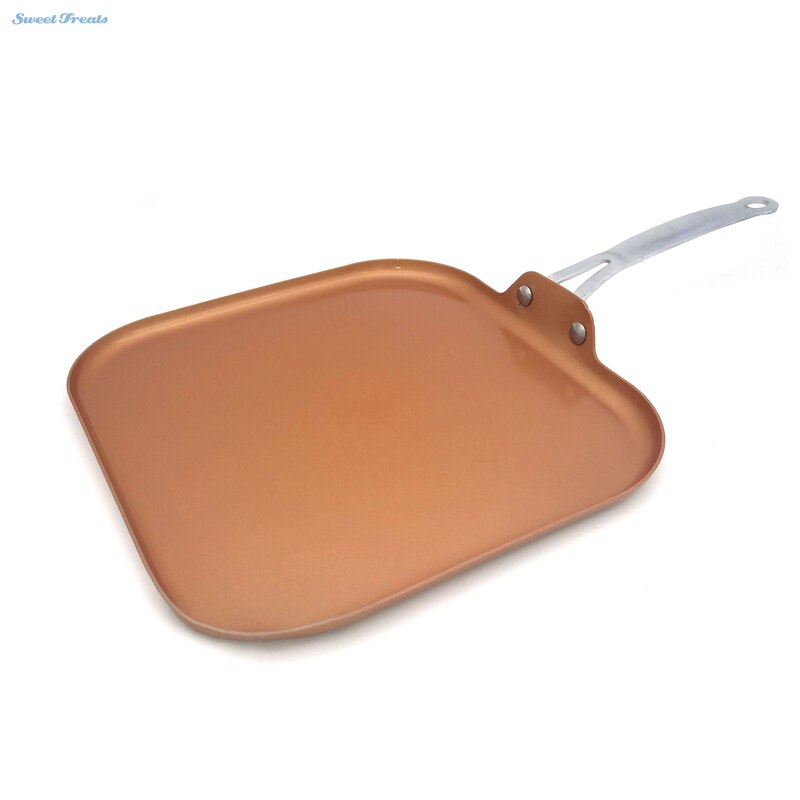 Sweettreats Square Nonstick Copper Ceramic Griddle Pan 11-Inch Nonstick Copper Ceramic Coating Pan With Stainless Steel Handle