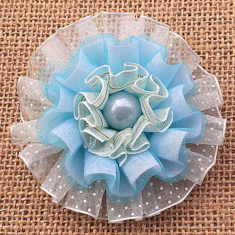 2pcs Cute Yarn ruffle Ellegant Ribbon Flowers rosettes Scrunchy gum for Elastic Hair Band Girls Headwear rubber bands: Sky Blue