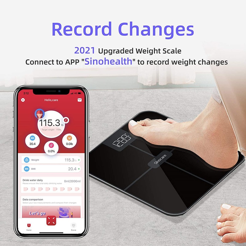 Sinocare Digital Body Weight Scale Bluetooth Bathroom Scale Scale Accurate Smart BMI Digital Scale Ultra Slim Bathroom