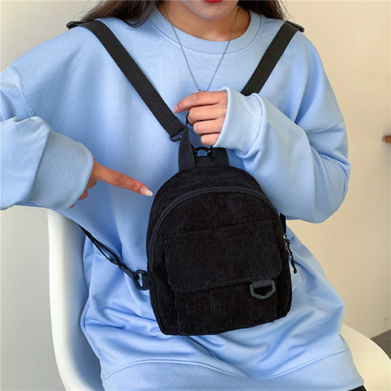 Mini Backpack Solid Color Corduroy Small Backpacks Simple Casual Student Bookbags Traveling Rucksack Women Soulder Bag