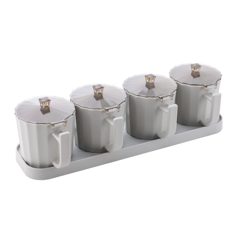 Kitchen Spice jar Set Multi-grids Seasoning Box With Lids Spoon Plastic Pepper Salt Condiment Bottle Kitchen Tools Accessories: gray 4 grids