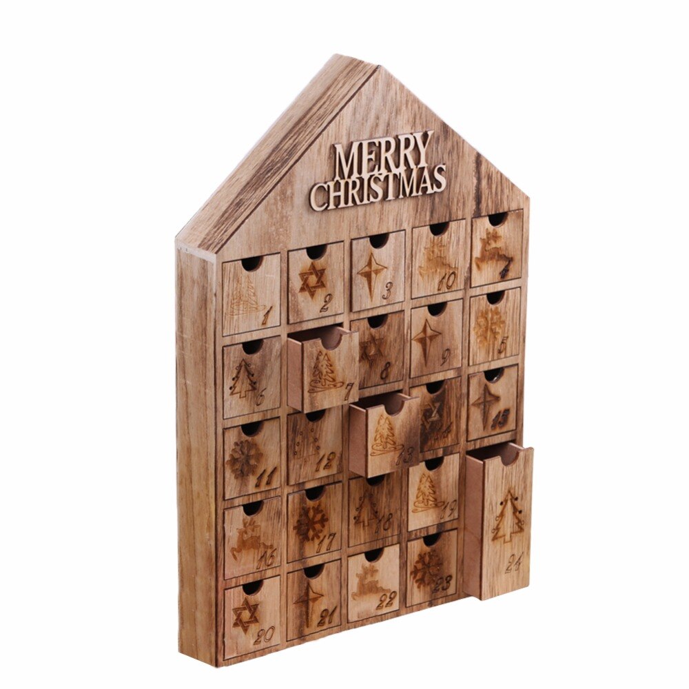 Christmas wooden table decoration advent calendar house with 24 drawers in country style for parents to fill candies for kids