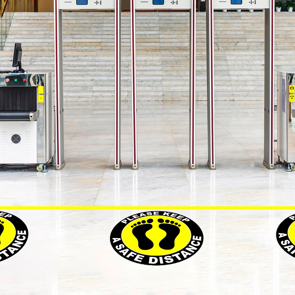 Ground Sign Stickers Isolated Label Please Keep Wait Here Stand Here Keep 6ft In Between Distance Marker Floor 30x30cm Distance