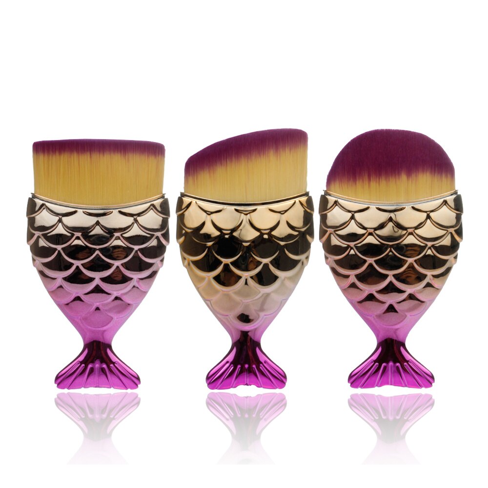 Fld 3 stuks/lot make-up zeemeermin kwasten set foundation blush cosmetische schoonheid make-up tools make-up kwasten