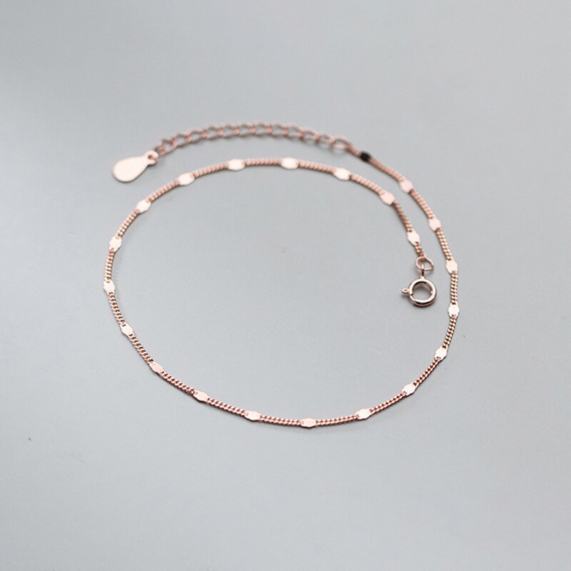 Fußkettchen Echt 100% 925 Sterling Silber Bobby Socken Goldene Rose Gold 21 CM Feine Juwelen Nackten Fuß Weiblichen Kette Für frauen Auf Fuß: Rose Gold Farbe