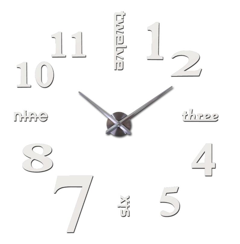 Rushed Metal modern style watches limited big wall clock Quartz mirror wall sticker diy decor living room: white / 37inch