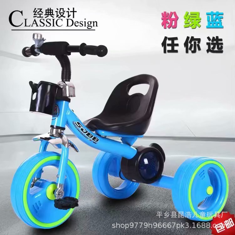 Neue kinder Dreirad Subwoofer Fahrrad mit Musik Licht Rad mit Licht Trolley Fahrrad Kinderwagen Spielzeug für Kinder Jungen Auto: blue