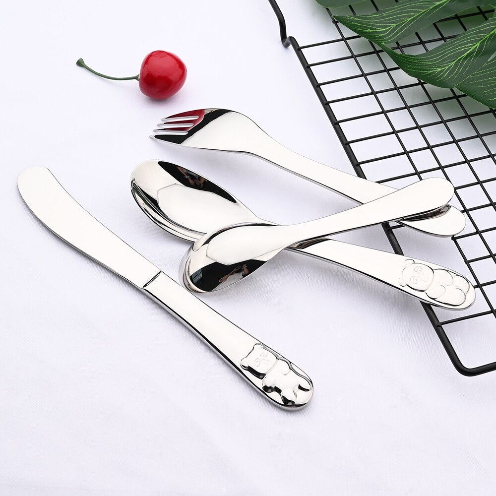 Baby Bestek 304 Roestvrij Staal Kid Servies Bestek Cartoon Patroon Carving Kinderen Servies Western-Stijl Lepel Vork Set