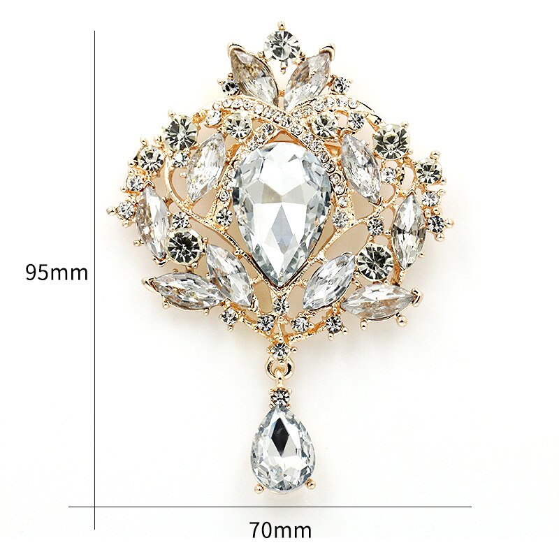 Weimanjingdian mærke store krystal dråbe broche pins til kvinder eller bryllup i sølvfarve eller guldfarver: Guldfarve
