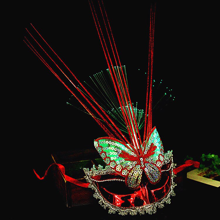 Kvinnors flicka led glöd fjärilsmask ljus blinkande venetiansk mard gras maskeradmasker fest bröllop halloween jul