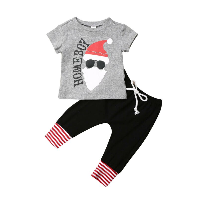 Citgeett Zomer Kerst Baby Jongens Pasgeboren Xmas Kleding Kerstman Top + Broek Xmas Festival Outfits Set